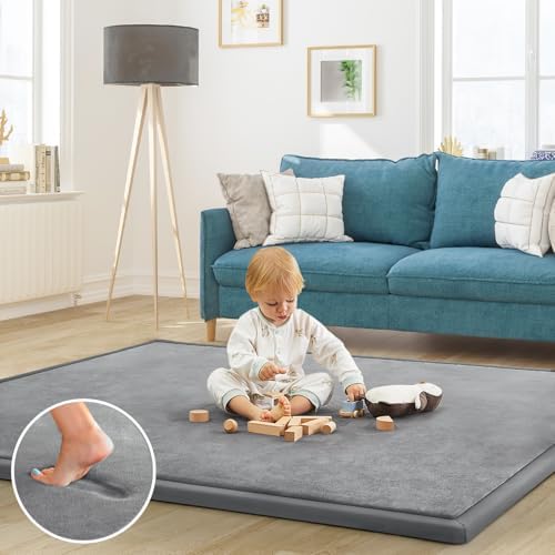 Baby Play Mat for Floor Nursery Rug Muscle Mat Area Rug Playroom Rug 59"x79" Playpen Mat Elastic Foam 1.3" Thick Crawling Mat for Babies,Toddlers, Infants, Kids,Grey by ILPEOD