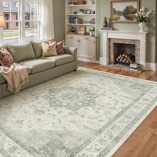 PureCozy Green 8x10 Washable Area Rug Living Room Vintage Oriental Carpet - Image 5