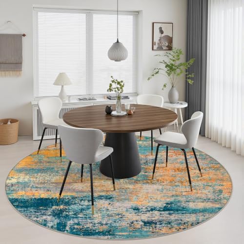 Round Area Rug Living Room: 6 ft Modern Washable Indoor Carpet - Image 4