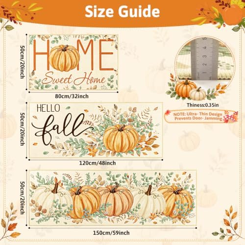 Yamaziot Fall Pumpkin Kitchen Rug Set of 3 Autumn Home Decor Beige - Image 2