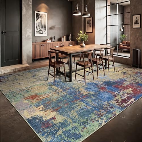 8x10 Rugs for Living Room - Modern Abstract Washable Rug, Ultra Soft Non Slip Low Pile Large Rugs, Floor Carpet for Bedroom Dining Room Office Laundry Nursery Home(Multi-Colorful) - Image 4