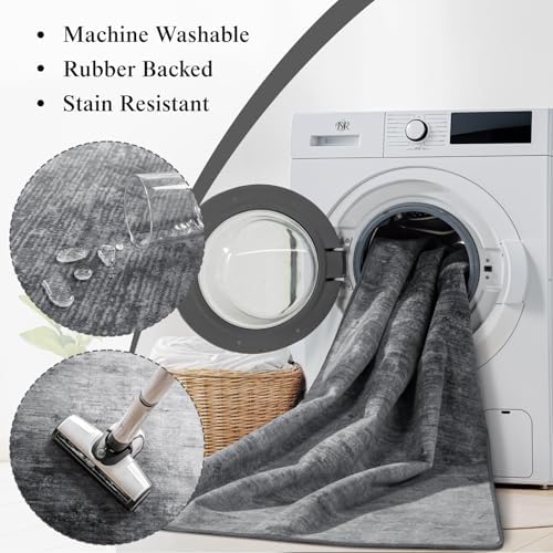 2.7x6 Washable Area Rug, Gray Solid Area Rugs for Living Room & Bedroom - Image 5