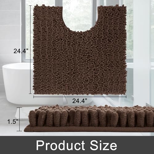 Yimobra Toilet Rug U Shaped Washable 24x24 Inch - Ultra Soft Absorbent Chenille Bath Rugs for Toilet, Quick Dry & Machine Washable, Non Slip Contour Bathroom Mat, Brown - Image 2