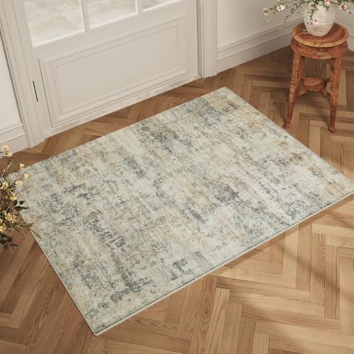 2'x3' Vintage Grey Beige Rug, Washable Non-Slip Non-Shed Decor Carpet by Unknown