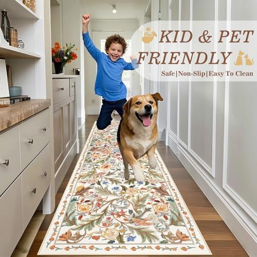 nesrt Boho Bird Runner Rug 3x10Ft for Hallway, Washable Long Kitchen Rug Runner Non-Slip, Thin Low Profile Indoor Farmhouse Entryway Floor Carpets for Doorway Entryway Home Decoration (White) - Image 4