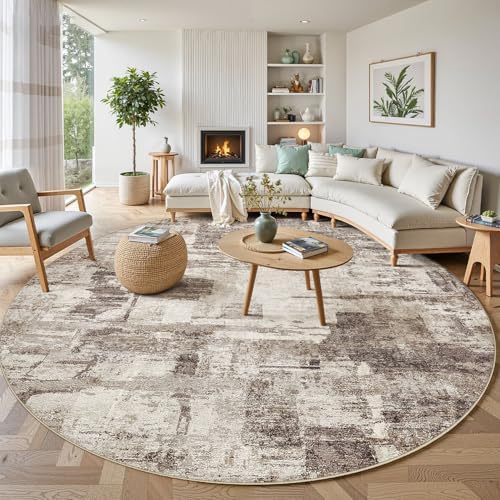 kakania Abstract 9x9 Round Rugs for Living Room: Circle Rugs 9FT Brown - Image 3