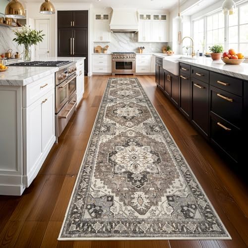 Washable Kitchen Runner Rug - 3x14 Hallway Rug Distressed Mats Non-Slip Soft Room Floor Carpet for Dining Room (Beige,3x14) - Image 4