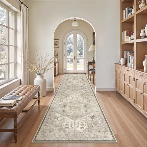 Madane Hallway Runner Rug 2'6''x10' Kitchen Runners Vintage, Ivory/Brown - Image 4
