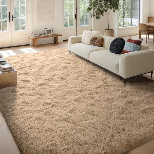 FinRèc Home 7x10 Non-Slip Fluffy Area Rugs for Living Room (Light Tan) - Image 2