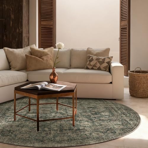 4x4 Round Bedroom Rug Washable: Living Room Rug Stain Resistant Non Slip Low Pile Small Carpet for Bedroom Kitchen Entryway Living Room Bedside Office Dorm Kids Room Entrance - Image 3