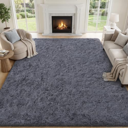 PLHXFR 6x9 Area Rugs Living Room: Fluffy Bedroom Rug Shag Carpet Grey by PLHXFRSoftAreaRugs
