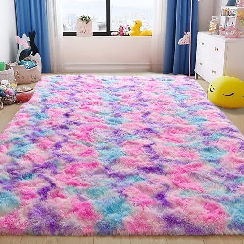Tepook Pink Blue Purple Fluffy 8x10 Area Rug for Girls Bedroom - Image 2