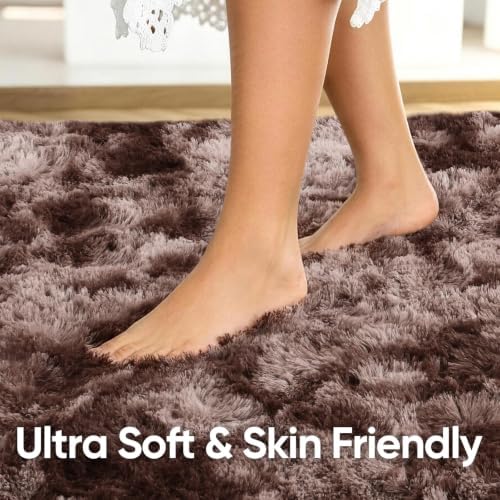 8x10 Extra Large Tie-Dyed Brown Fluffy Area Rug Non-Slip for Living Room - Image 5
