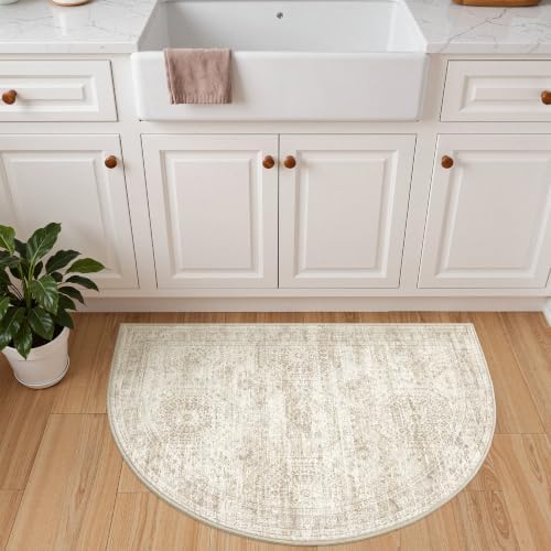 2x3 Half Circle Rug, Small Washable Entryway Rug,Beige - Image 4