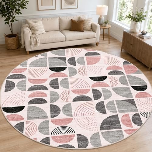 MUJOO Round Rugs 9ft,Circle Area Rug Washable Non Slip Modern Abstract by MUJOO