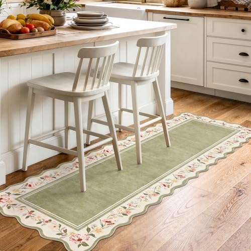 Lahome Floral 2'x 6' Washable Kitchen Runner Rug, Green Bathroom Runner Rug - Image 2