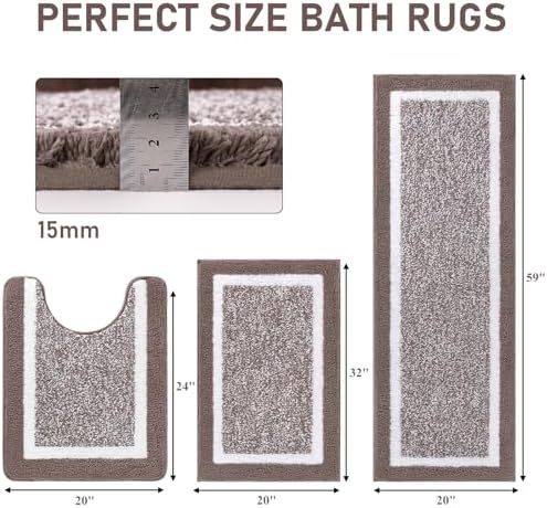 Pauwer Bathroom Rug Sets 3 Piece, Non Slip Washable Bath Mat, Coffee - Image 2