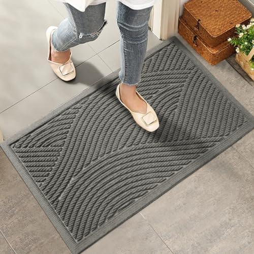 HIYARD Sturdy Front Door Mat, Absorbent Muddy Dirt Resist Welcome Door Mats Outdoor Indoor, Stain and Fade Resistant, Non-Slip Backing Entry Mat Low Profile Doormat for Entryway, 36×24, Light Grey by HIYARD