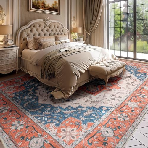 Lessymo 8x10 Area Rug for Living Room,Washable Soft Carpet Tangerine Blue - Image 3
