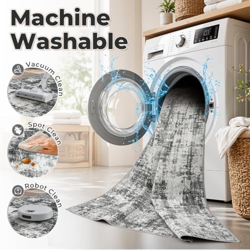 MXSANYOO 5x7 Area Rugs Washable Rug: Abstract Neutral Rugs Modern Non Slip Area Rug Stain Resistant Low Pile Indoor Carpet for Dining Room Bedroom Nursery Office (Black Grey, 5'x7') - Image 2