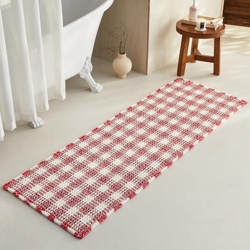 TYUU Long Christmas Bath Mat, Cute Waffle Runner Rug, 72x24 Red & White by TYUU