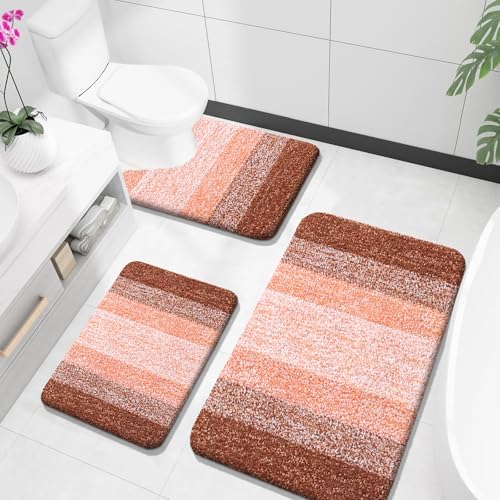 OLANLY Microfiber Bathroom Rugs Sets 3 Piece, Absorbent Bath Mats, Orange by OLANLY