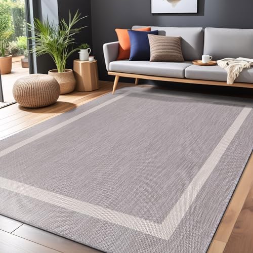 Luul Home Bordered Outdoor Rug 6x9 Washable Outside Carpet for Indoor Patio Porch Waterproof Easy Cleaning Non Shedding Area Rugs Gray 6 x 9 - Image 5