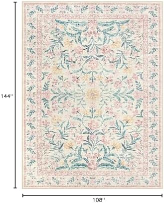 Lahome 9x12 Pink Kids Girl Rugs for Bedroom, Boho Washable Floral Area Rug - Image 2