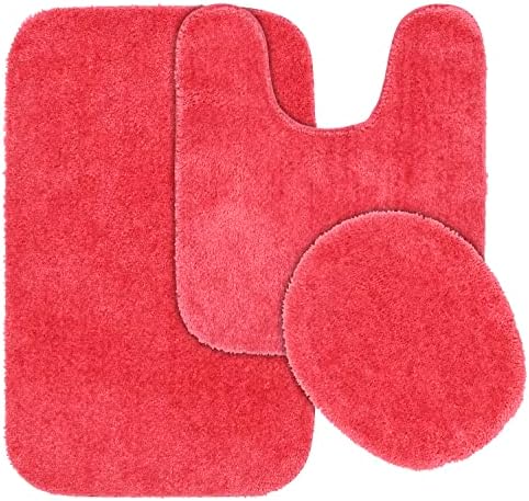 Garland Rug Traditional Nylon Washable Pink Hibiscus 3 Piece Set - Lid, Contour, Bath Rug - Soft, Absorbent, and Stylish for Your Bathroom by Garland+Rug