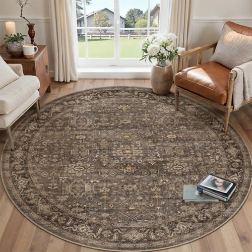5x5 Dark Brown Vintage Round Rug - Image 2