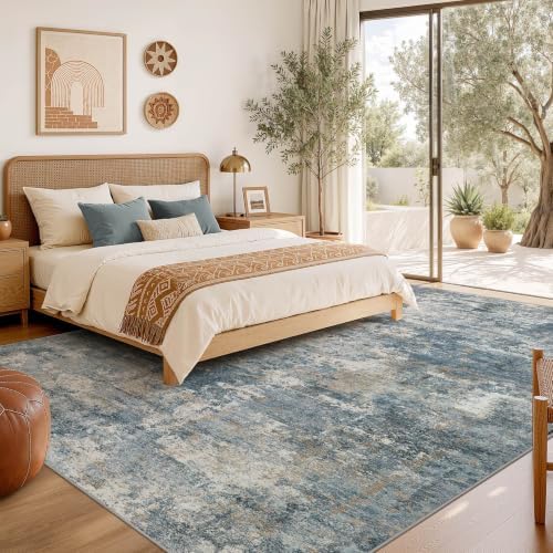 Nakagishi 6x9 Area Rugs Living Room: Washable Abstract Large Neutral Soft Rug Stain Resistant Modern Indoor Floor Non-Slip Carpet for Bedroom Nursery Kids Playroom Office Dining Room Dorm-Blue Brown - Image 6
