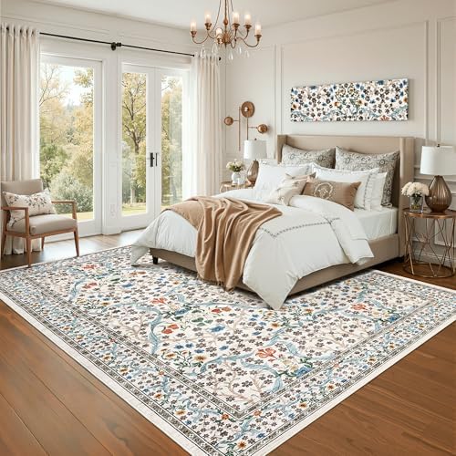 GarveeHome Beige Floral 8x10 Washable Area Rug for Living Room Bedroom - Image 3
