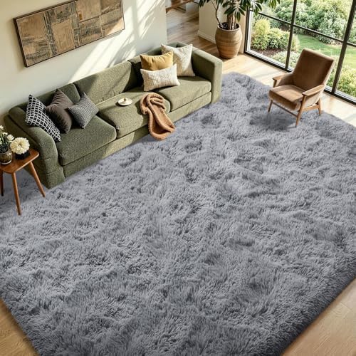 FinRèc Home 8x10 Non-Slip Fluffy Area Rugs for Living Room (Grey) - Image 3