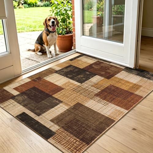 Washable 3x5 Entryway Rug, Throw Rugs with Rubber Backing, Red-Brown - Image 4