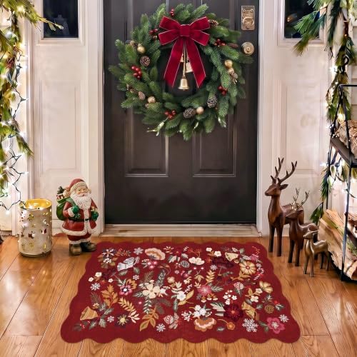 Christmas Red Floral Area Rug: 24" x 36" Small Washable Kitchen Runner Red by BYYVOORugsforYourHome