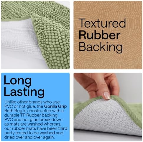 GORILLA GRIP Bath Rug Mat for Bathroom, Absorbent Chenille 24x17 Sage Green - Image 3