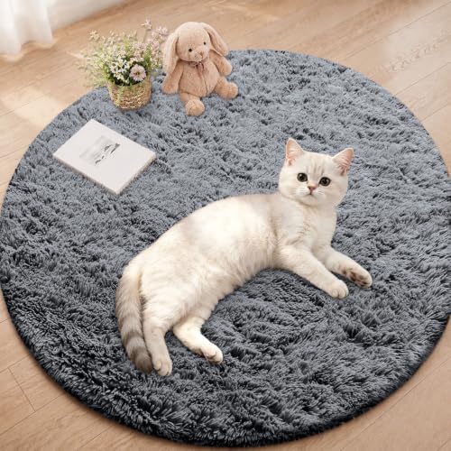 Smiry Round Area Rugs for Living Room Bedroom 3x3 ft, Fluffy Carpet by Smiry