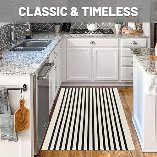 IOHOUZE 3x5 Striped Outdoor Rug, Washable Front Porch, Black Beige - Image 3