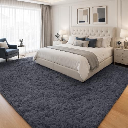 PLHXFR 6x9 Area Rugs Living Room: Fluffy Bedroom Rug Shag Carpet Grey - Image 3