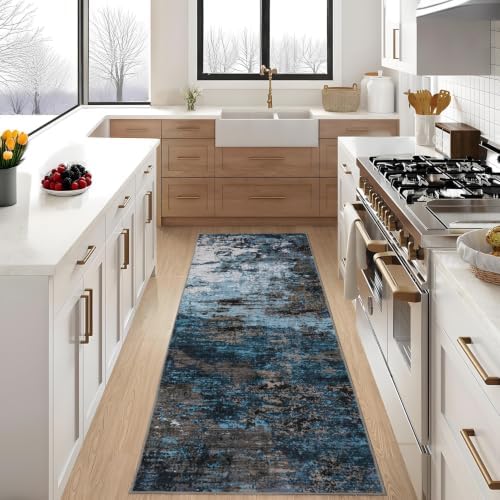 GarveeHome Modern Abstract Runner Rug 2.5x8 Hallway Rug Blue Green by GarveeHome