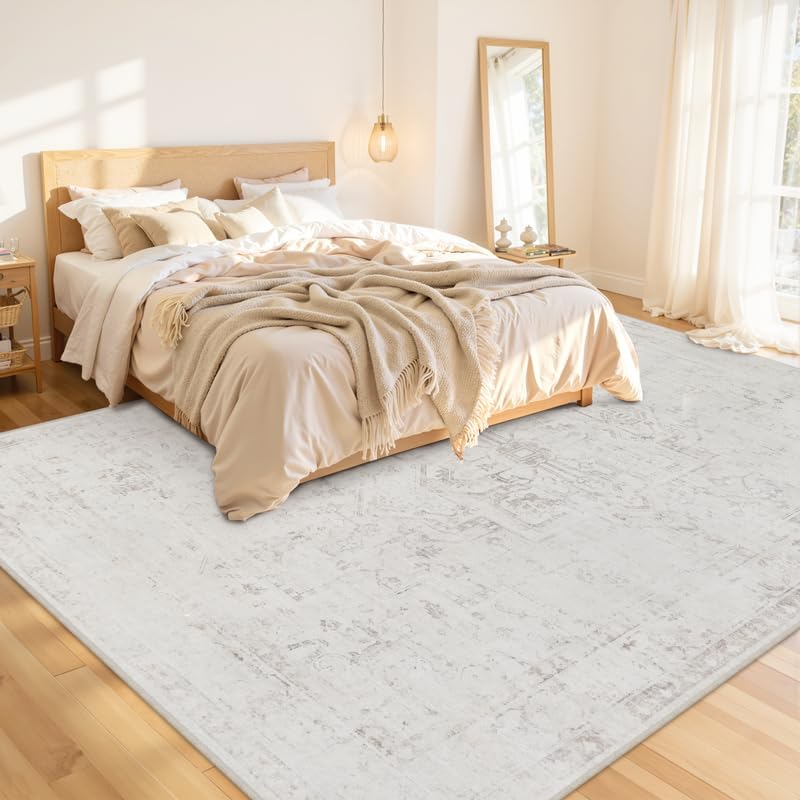 10x12 Area Rugs Living Room: Bedroom Washable Carpet Neutral Cream - Image 2