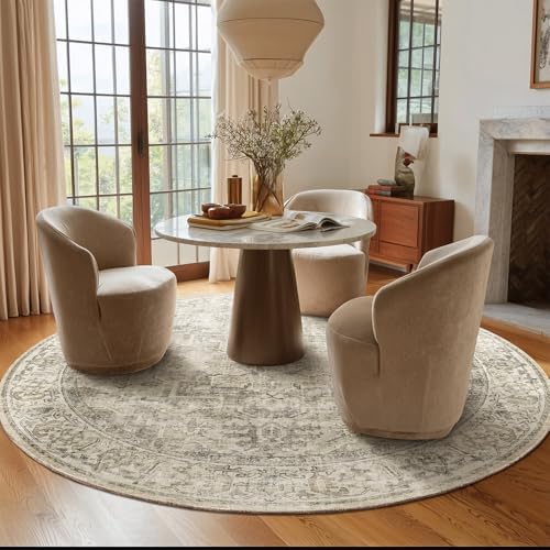 6ft Washable Round Rugs for Bedroom: Circle Living Room Rug Vintage Non Slip Low Pile Soft Faux Wool Non Shedding Boho Circular Rug for Entryway Kitchen Bathroom Office College Dorm Nursery Indoor - Image 5
