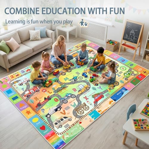 5'x7' ABC Rug for Kids Playroom, Classroom, Car Rug Play Mat for Children Girls Boys Bedroom, Educational Kids Carpet for Learning Alphabet, Numbers, Colors, Shapes - Image 6