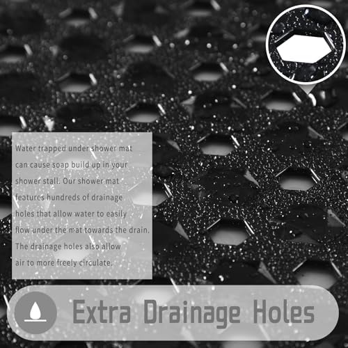 Yimobra Square Shower Floor Mat Non Slip, 21"X21" Machine Washable Bath Tub Mat, Soft on Feet, Bathmat with Drain Holes and Suction Cups, Fast Draining, Black - Image 2