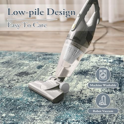 Lahome Abstract 5x7 Area Rugs for Living Room, Machine Washable Ultra Thin Bedroom Rug Non-Slip, Low-Pile Soft Modern Blue Grey Indoor Large Floor Carpet for Office Dining Room Playroom - Image 4