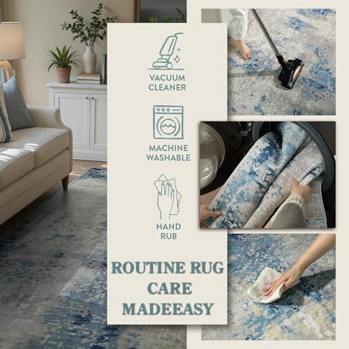 Lahome Modern Abstract Area Rug 4x6, Washable Living Room Rug for Bedroom Entryway Non Slip, Soft Contemporary Indoor Floor Throw Carpet for Apartment Playroom Home Office, Blue - Image 5