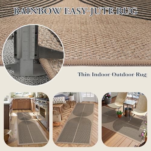 Lahome Modern Rainbow Easy Jute Outdoor Runner Rug, 2x6 Runners for Hallways Washable Laundry Room Rug, Farmhouse Non Slip Indoor Outdoor Carpet for Kitchen Floor Entryway - Image 3