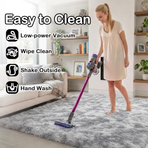 Abstract Shaggy Washable Area Rug 4x6 Plush Soft Fluffy Fuzzy Retro Carpet - Image 6