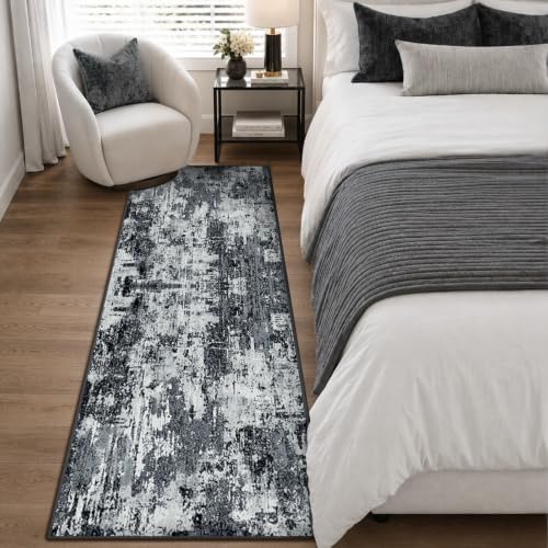 RELEANY Washable Runner 2'x6' Abstract Area Rug for Hallway Black White - Image 4