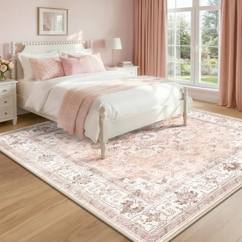 CAPALOCA Square 8ft Washable Nursery Girls Low Pile Area Rug Pink - Image 2